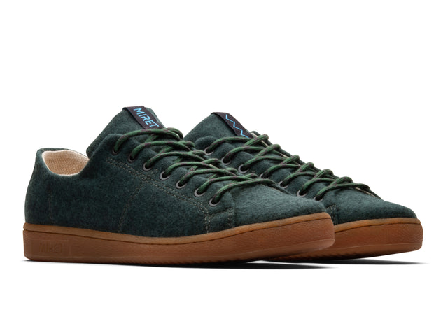 MIRET low-top sustainable wool sneakers in dark green, with honey outsole.